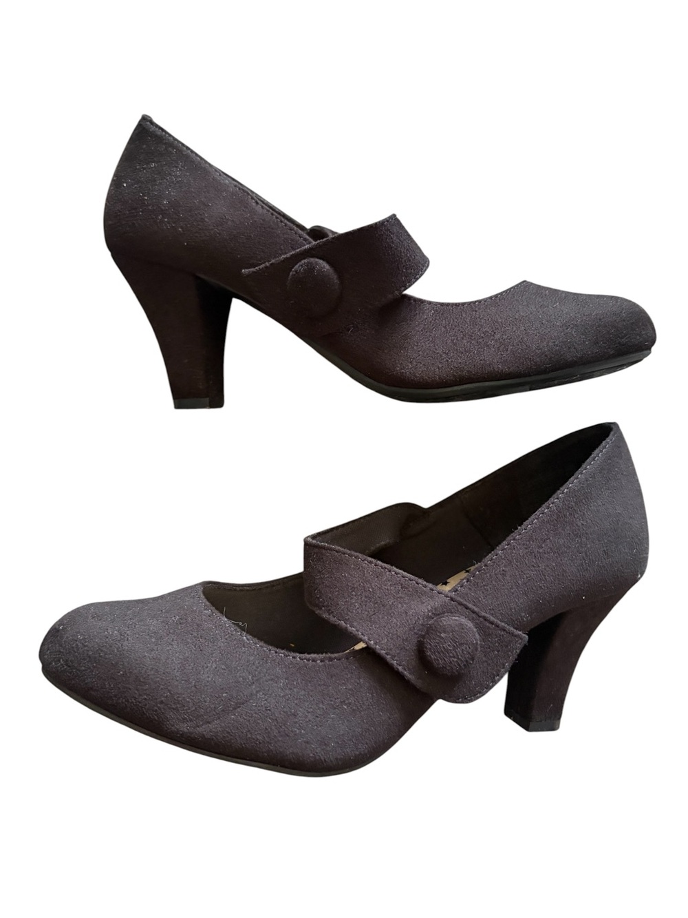 Vintage Y2K American Eagle Faux Black Suede Mary Jane Block Heels Size 6.5